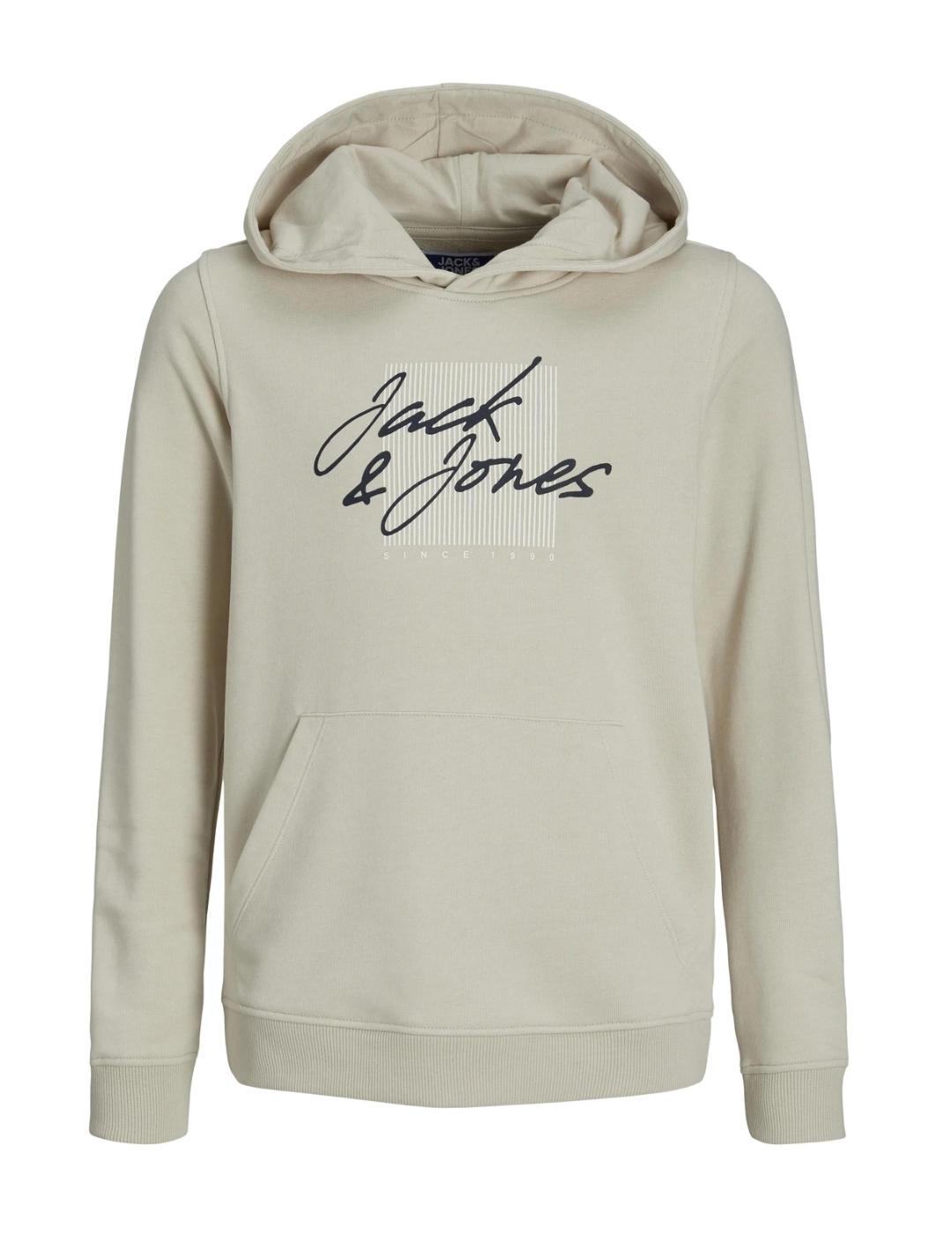 Sudadera Jack&Jones Zuri beige con capucha para hombre