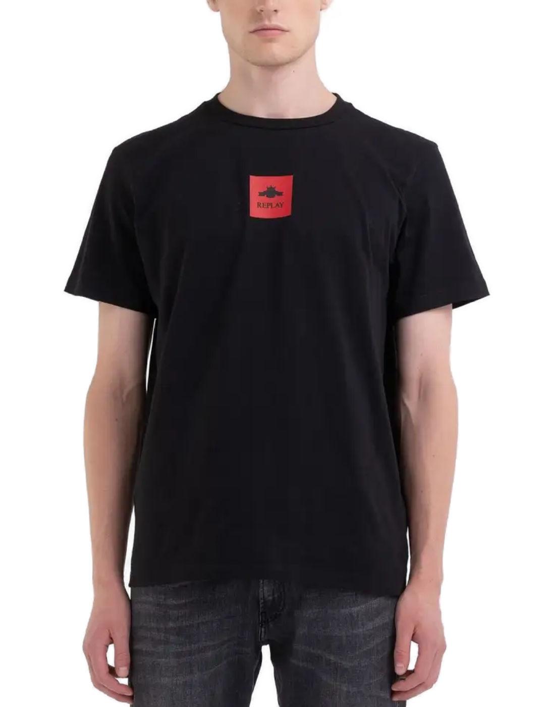 Camiseta Replay negra logo rojo manga corta de hombre