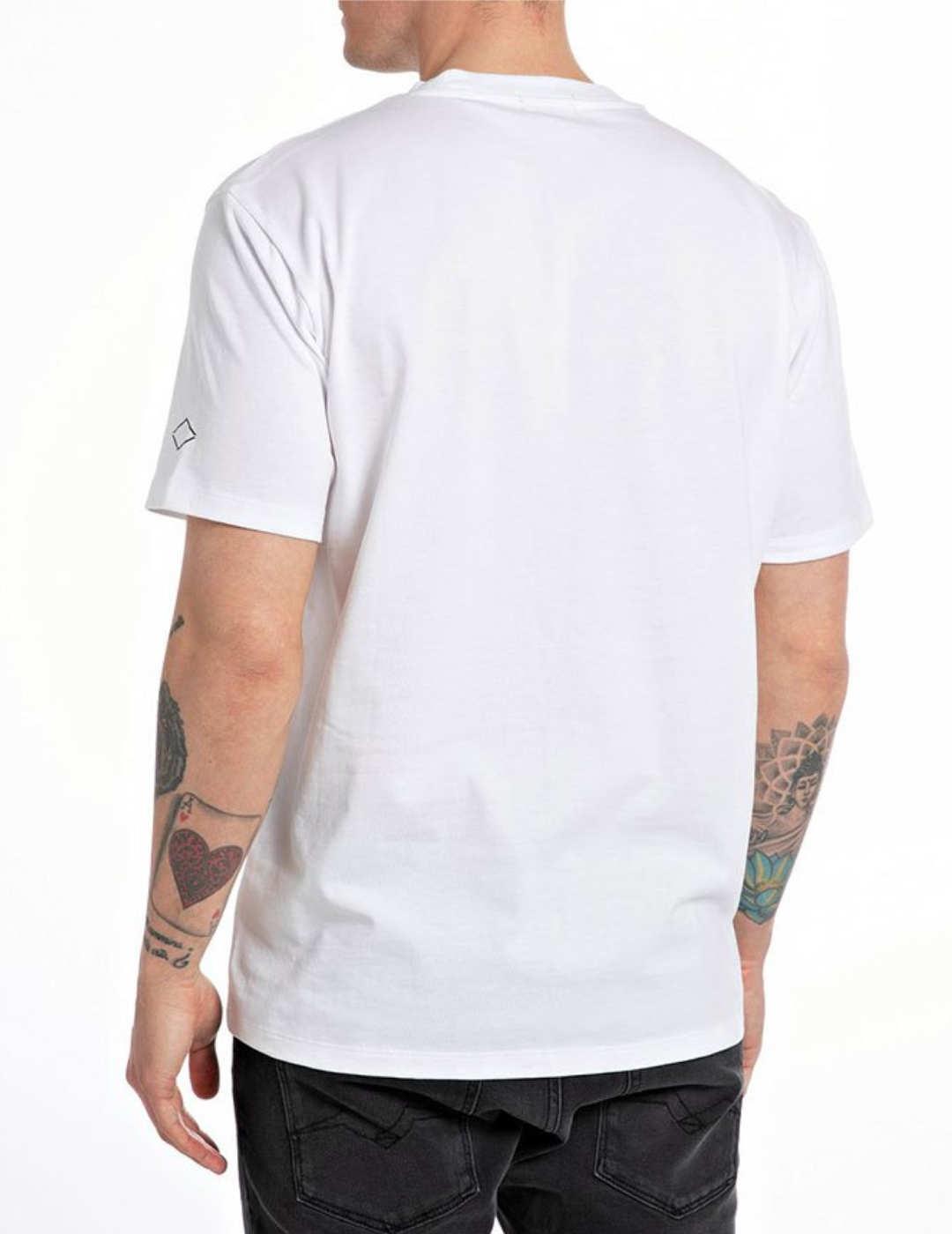 Camiseta Replay blanca dibujo de perro manga corta de hombre