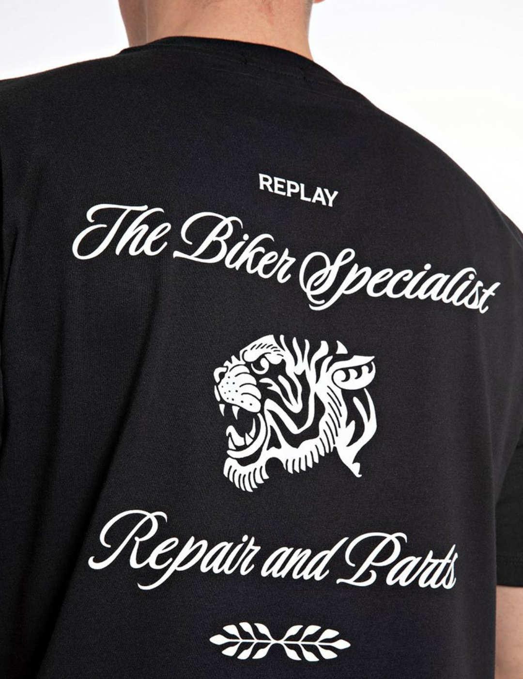 Camiseta Replay negra tigre blanco manga corta de hombre