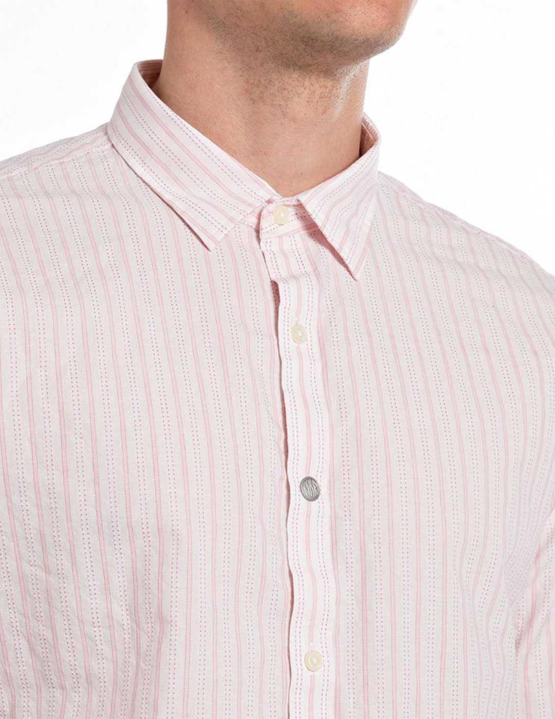 Camisa Replay rayas rosas Regular fit cuello clásico  hombre