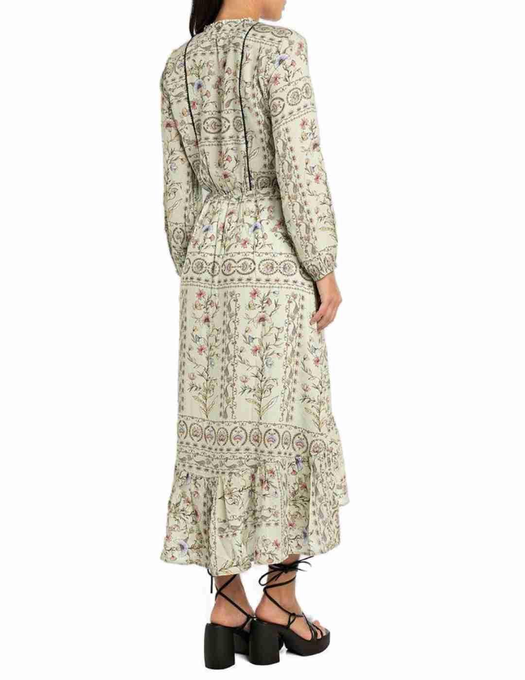 Vestido Replay largo estampado floral manga larga de mujer