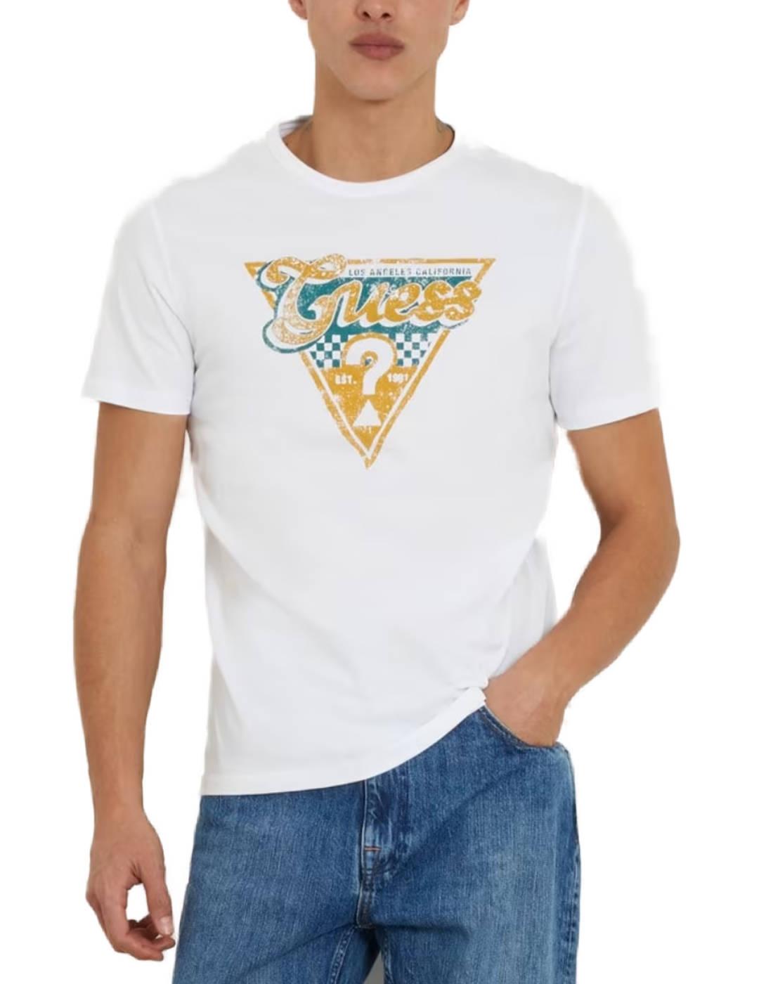 Camiseta Guess Triangle blanca manga corta para hombre