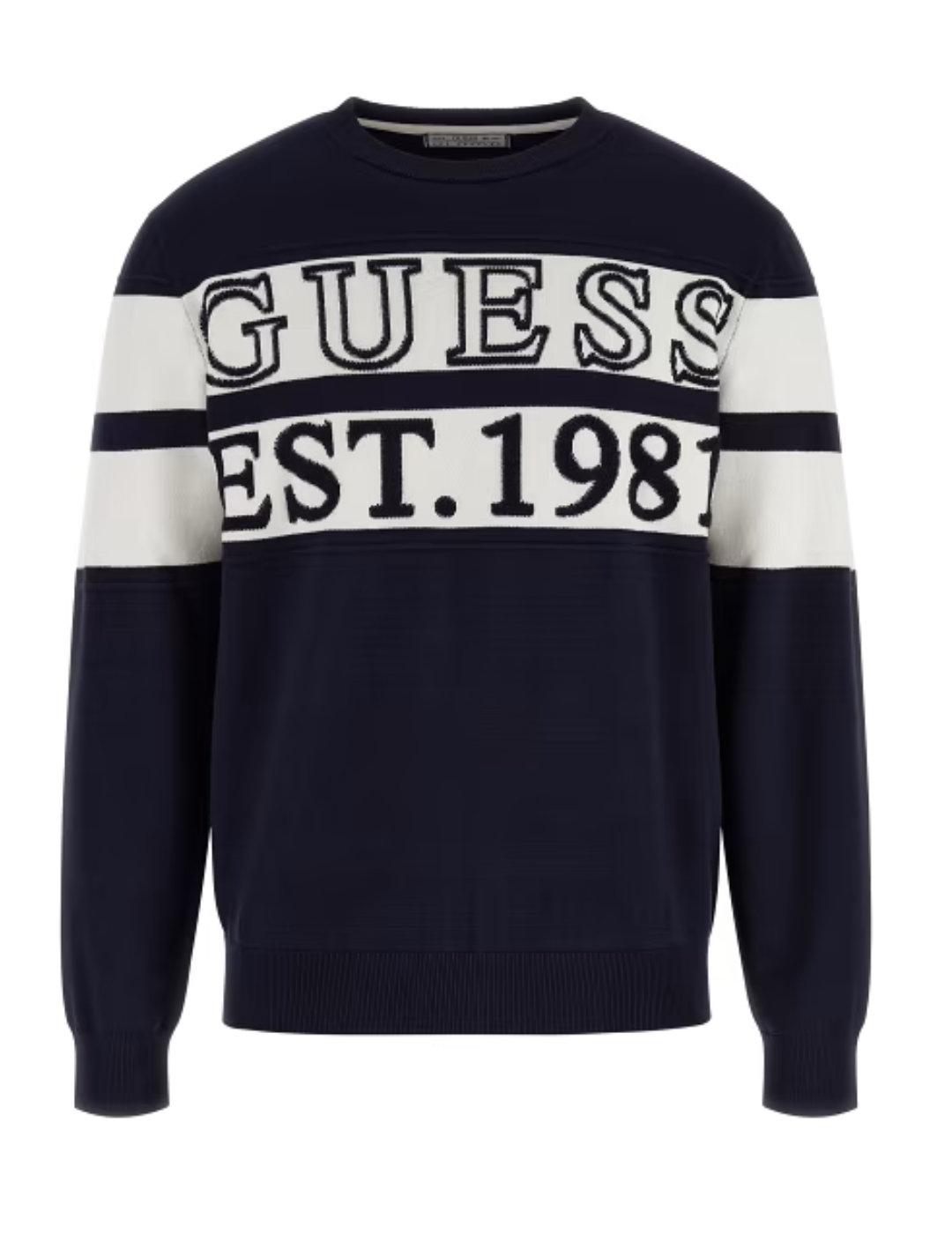 Jersey Guess Bruno azul marino punto fino para hombre