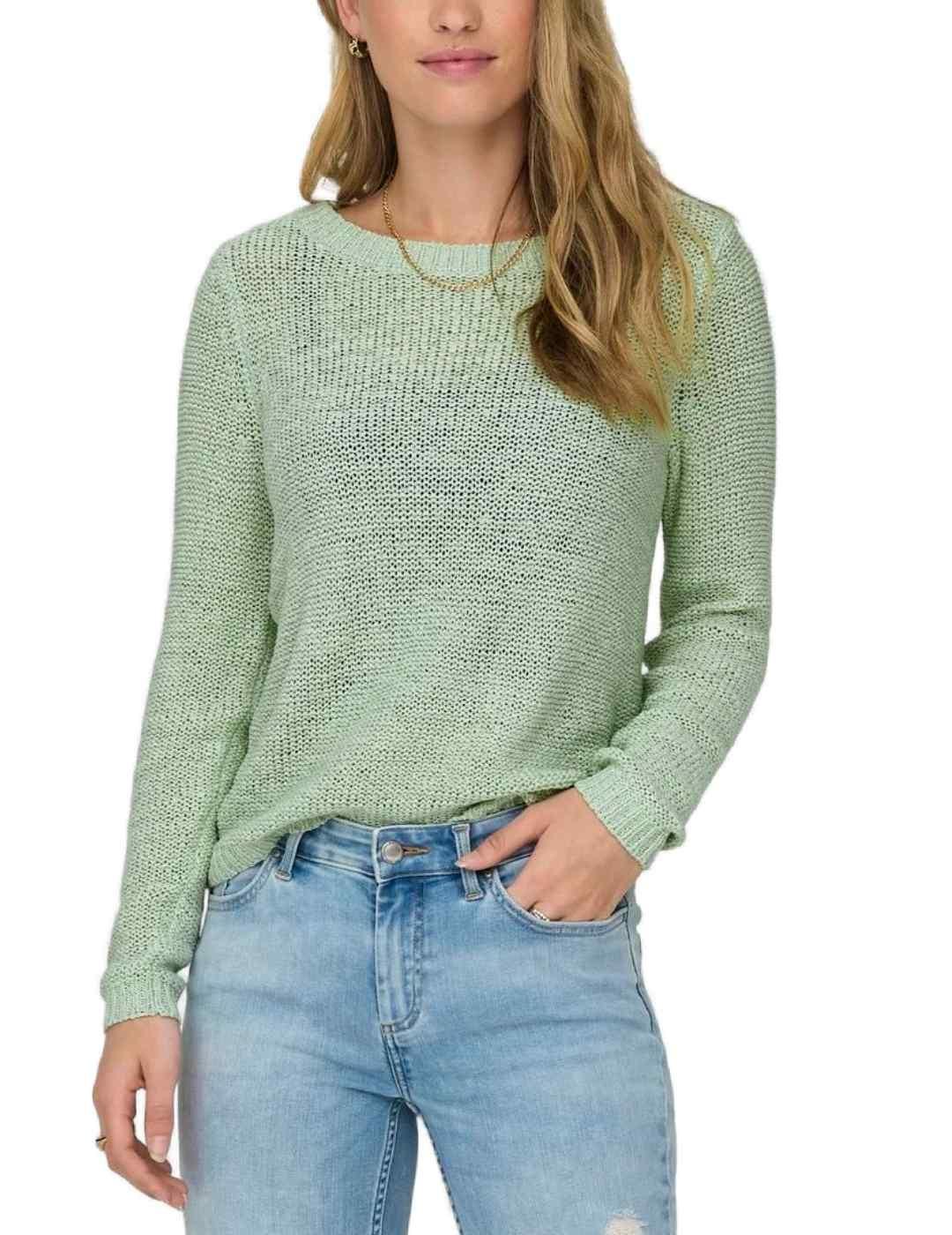 Jersey Only Geena calado verde agua cuello redondo de mujer