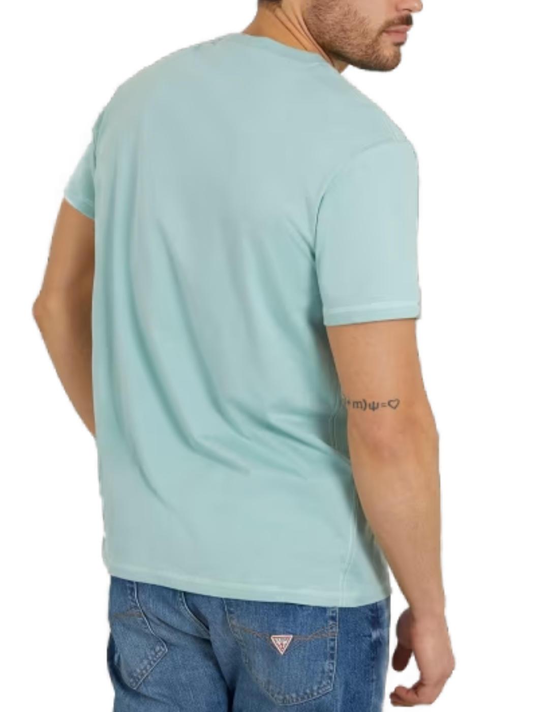 Camiseta Guess Triangle verde agua manga corta para hombre
