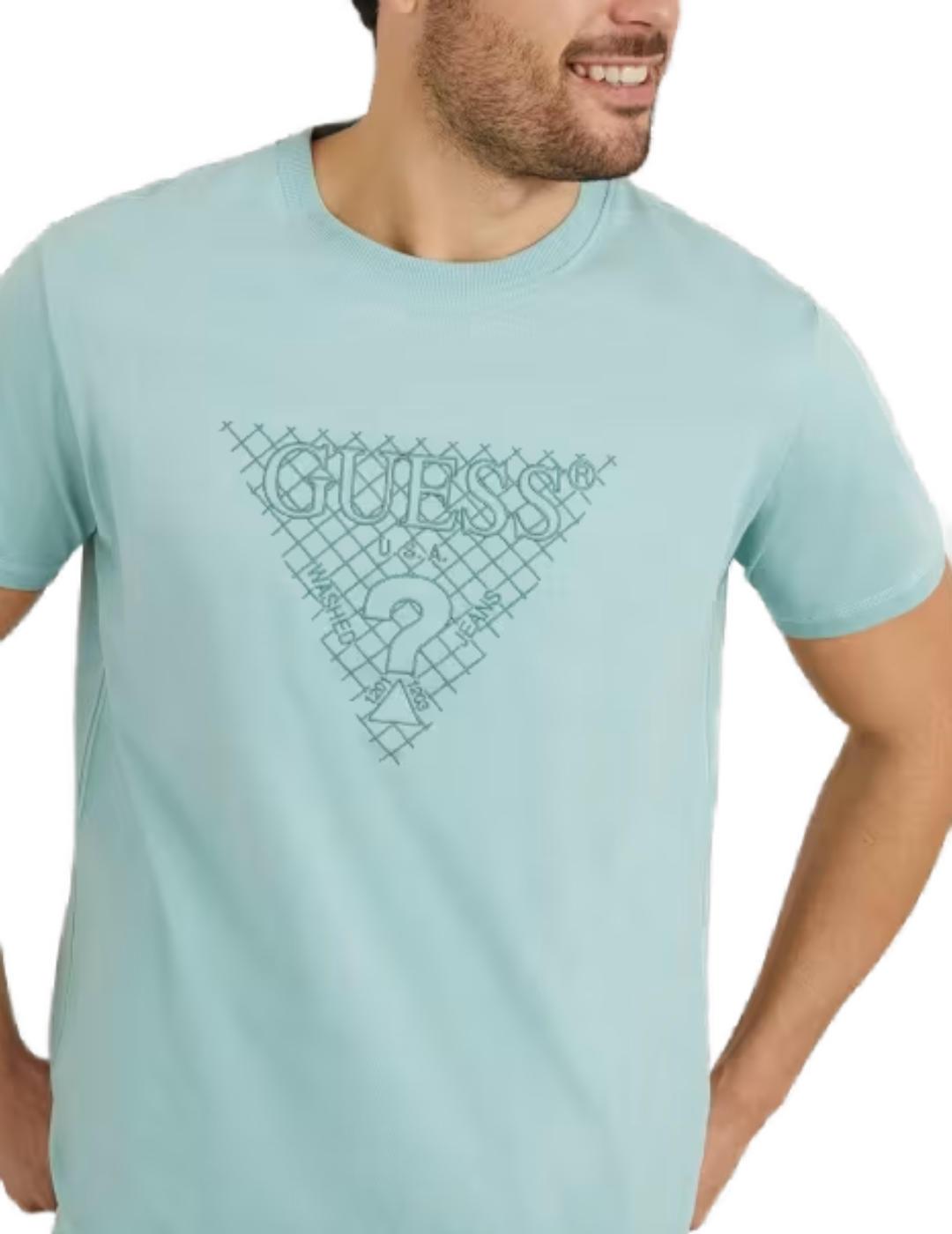 Camiseta Guess Triangle verde agua manga corta para hombre