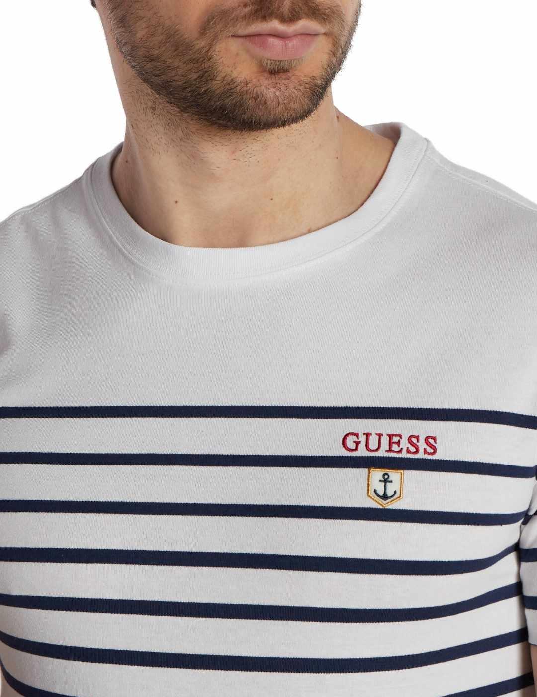 Camiseta Guess Striped raya azul manga corta para hombre