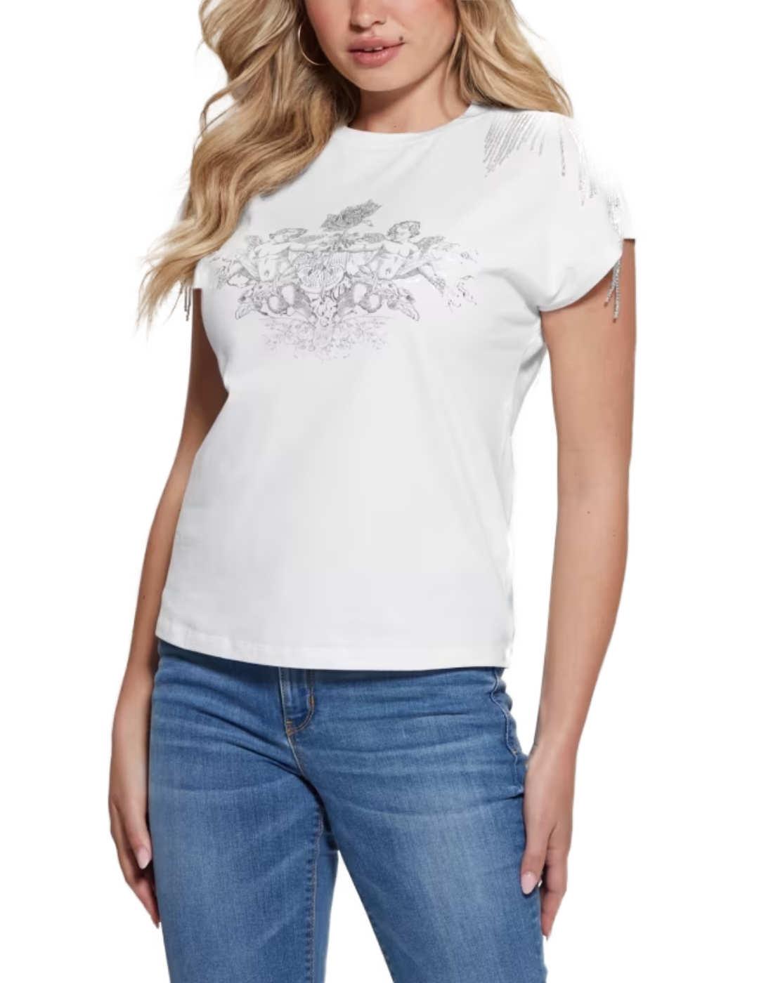 Camiseta Guess Royal blanco manga sisa para mujer