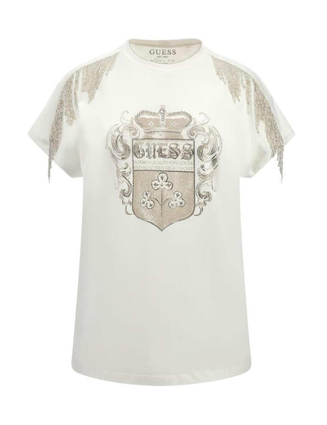 Camiseta Guess Royal blanco manga sisa para mujer