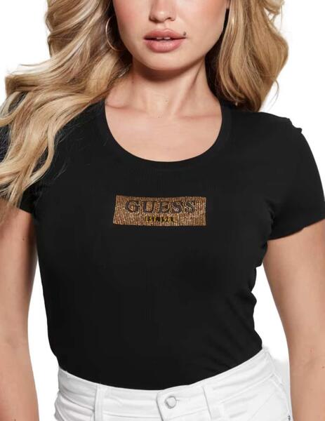 Camiseta Guess Studs negro manga corta para mujer