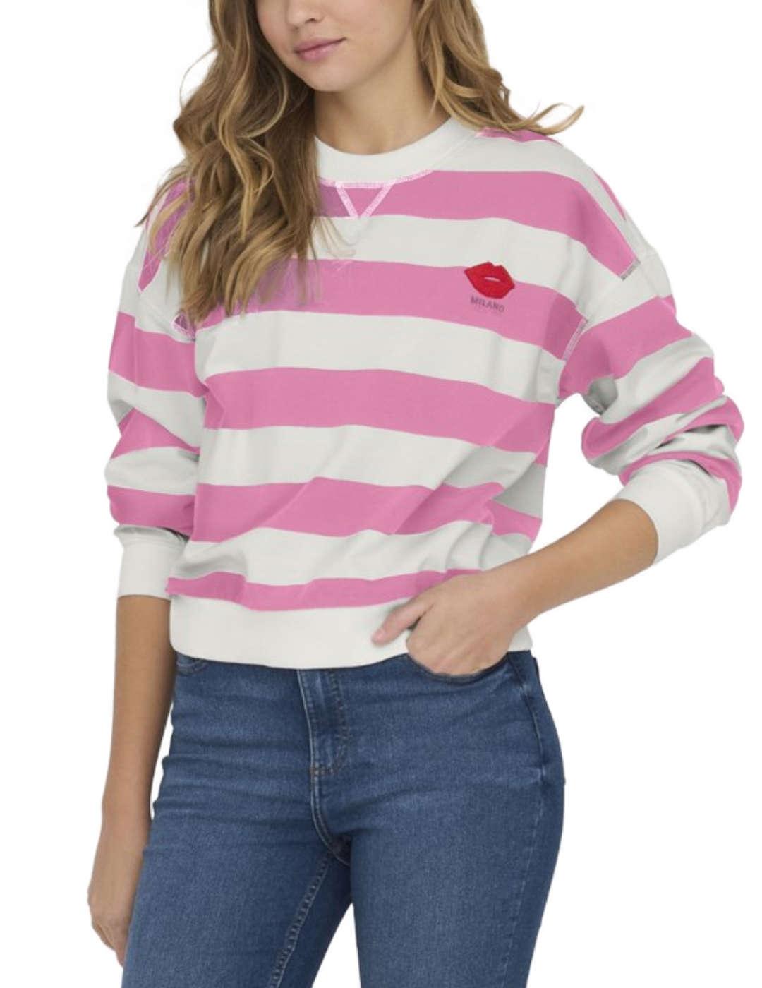 Sudadera Only Serena rayas rosa y blanca para mujer