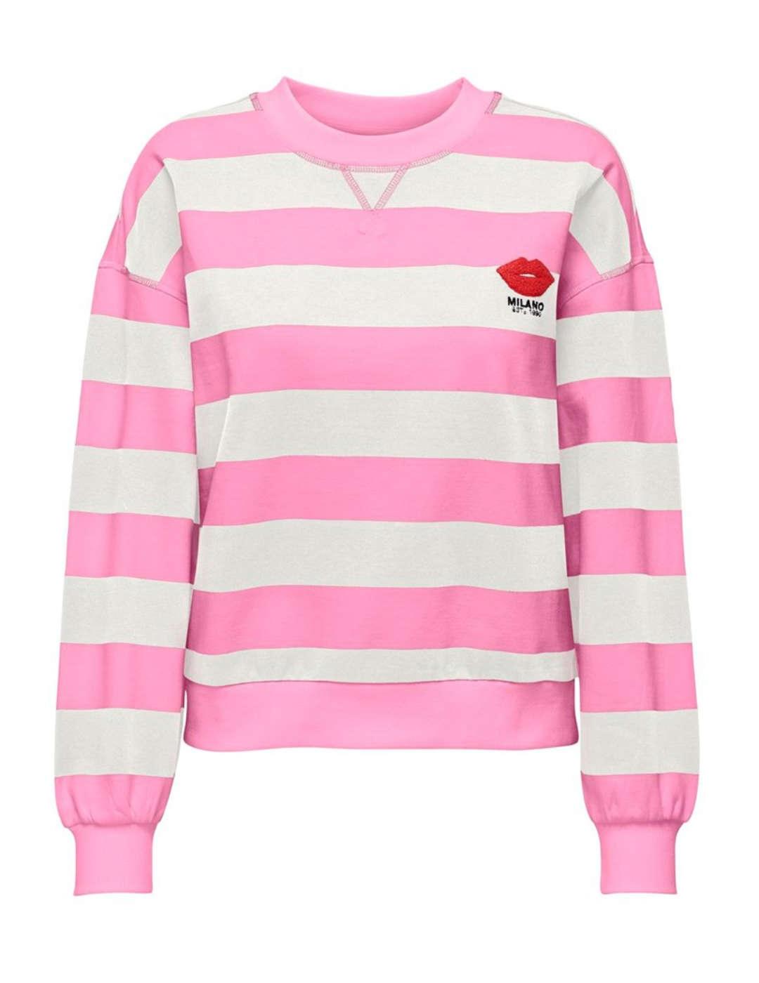 Sudadera Only Serena rayas rosa y blanca para mujer