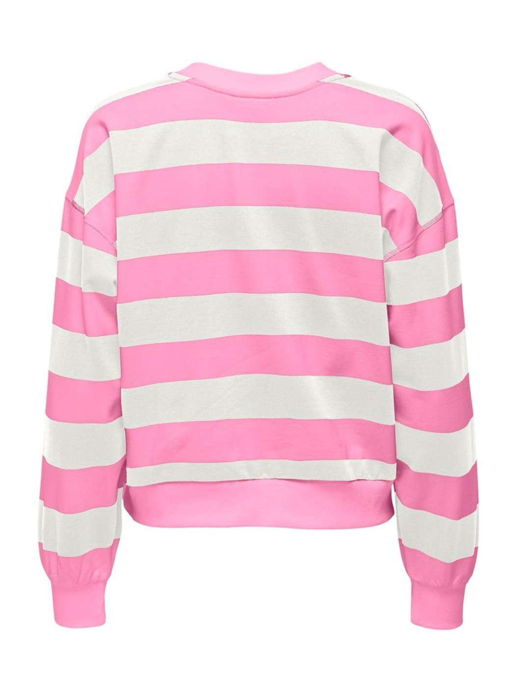 Sudadera Only Serena rayas rosa y blanca para mujer