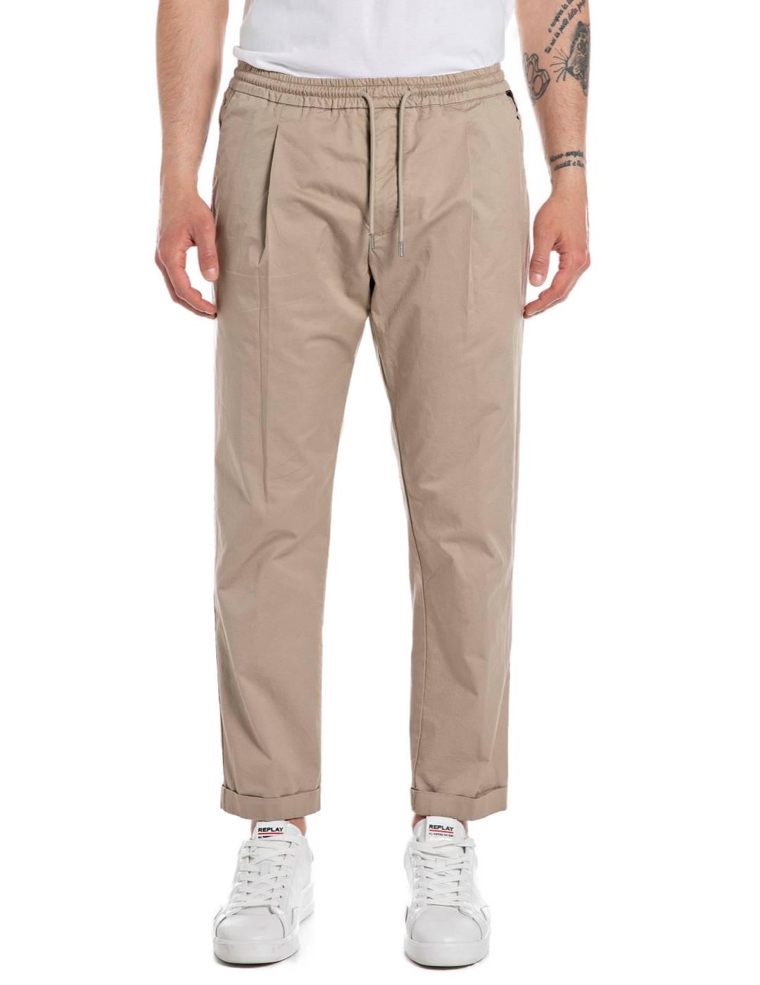 Pantalón jogger Replay con pinzas beige de hombre