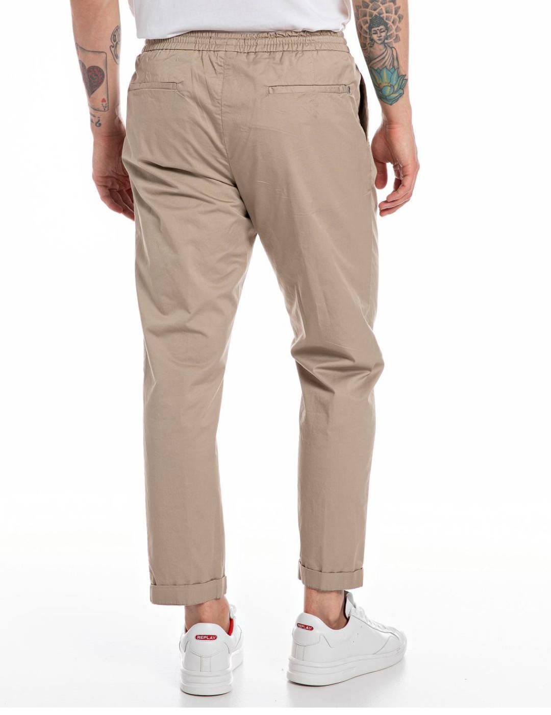 Pantalón jogger Replay con pinzas beige de hombre