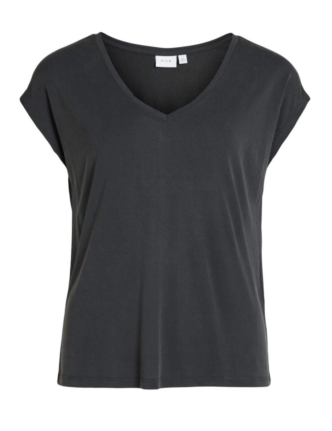 Camiseta Vila Modala negro de pico manga corta para mujer