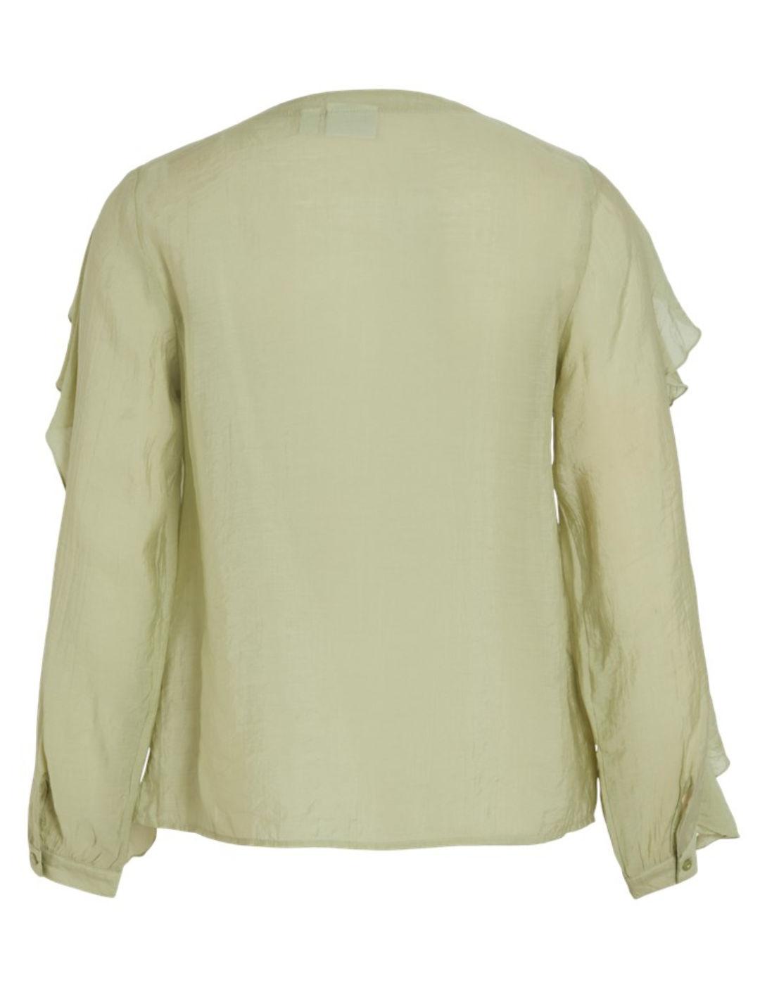 Blusa Vila Nabia verde volantes cuello pico para mujer