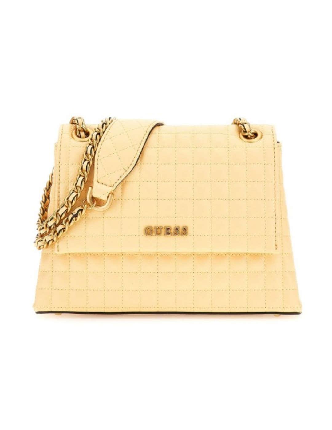 Bolso Guess Tia amarillo guateado con cadena dorada de mujer