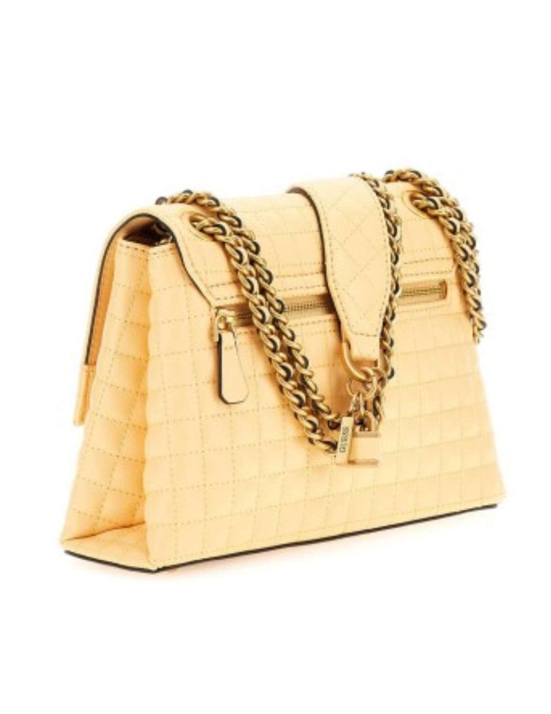 Bolso Guess Tia amarillo guateado con cadena dorada de mujer