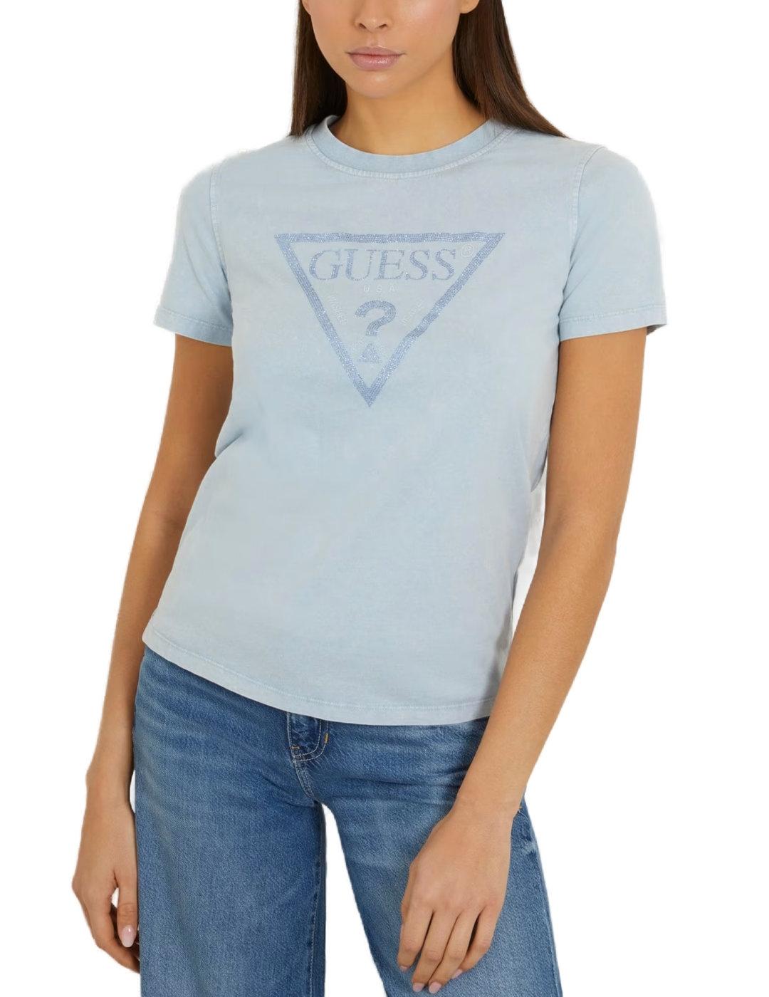 Camiseta Guess Vintage azul celeste manga corta para mujer