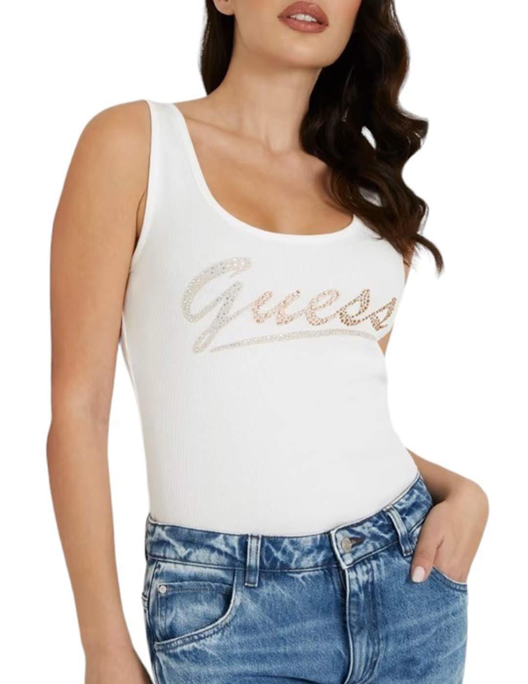 Camiseta Guess Logo Tank blanco tirantes para mujer
