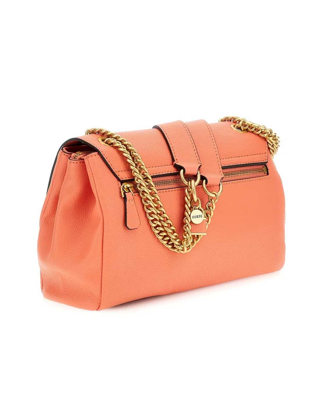 Bolso Guess Cosette coral con solapa y cadena de mujer