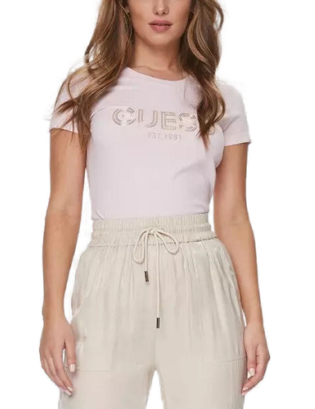 Camiseta Guess Bold rosa palo manga corta para mujer