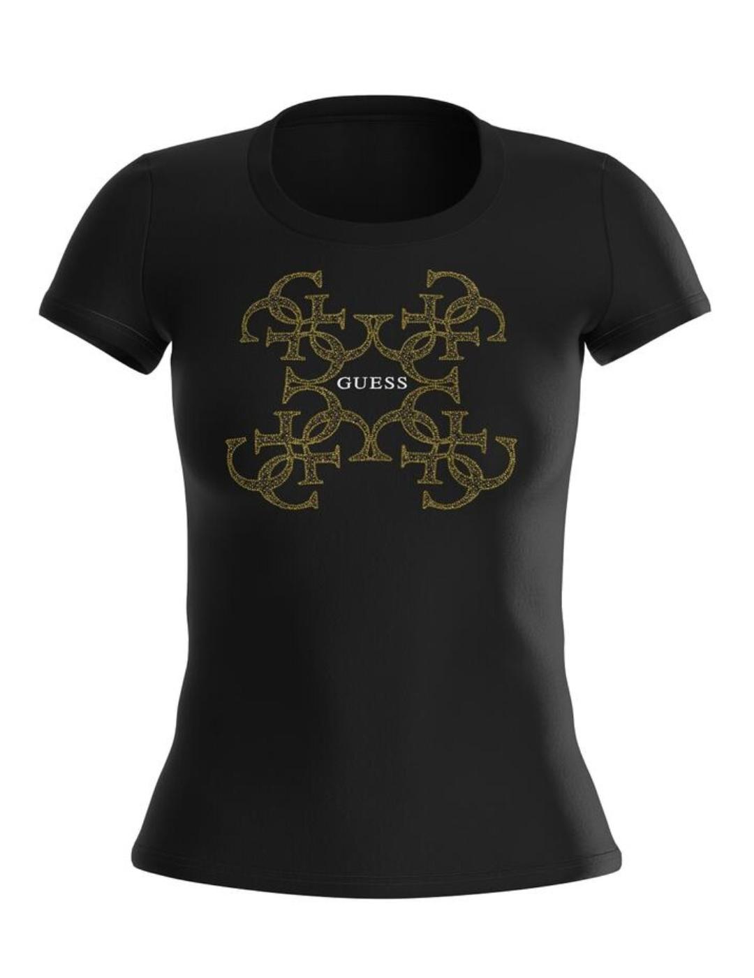 Camiseta Guess 4G Logo negro  ajustadamanga corta para mujer