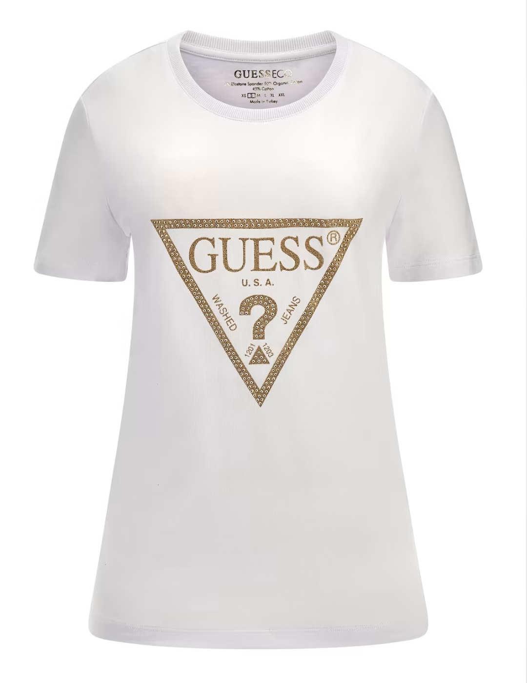 Camiseta Guess Gold blanca logo manga corta de mujer
