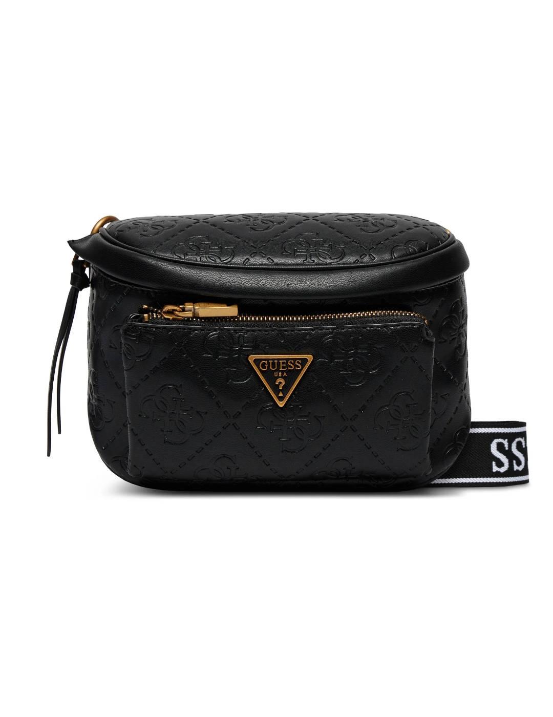 Bolso riñonera Guess Power negro logo y cremallera de mujer