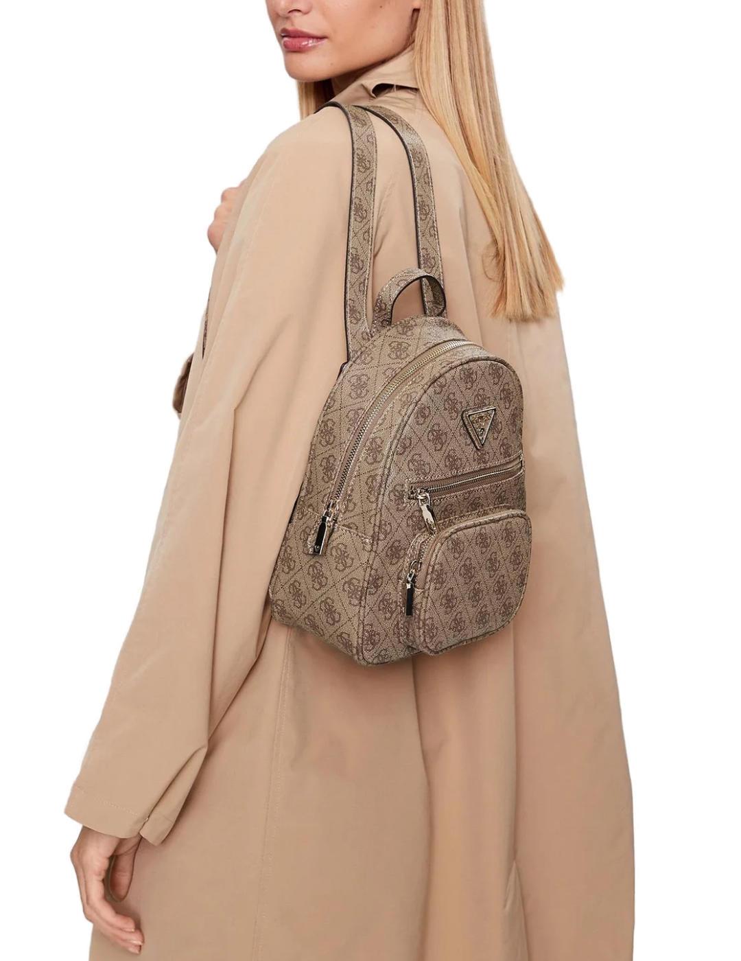 Mochila Guess Eco element beige logo y 2 correas para mujer