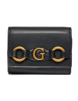 Monedero pequeño Guess Izzy negro de solapa para mujer