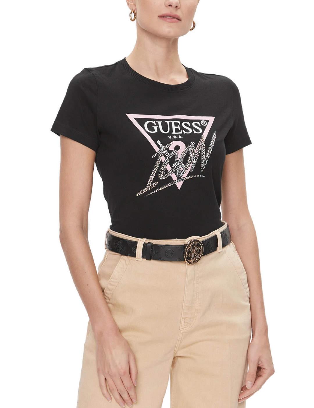 Camiseta Guess Icon negro logo manga corta para mujer