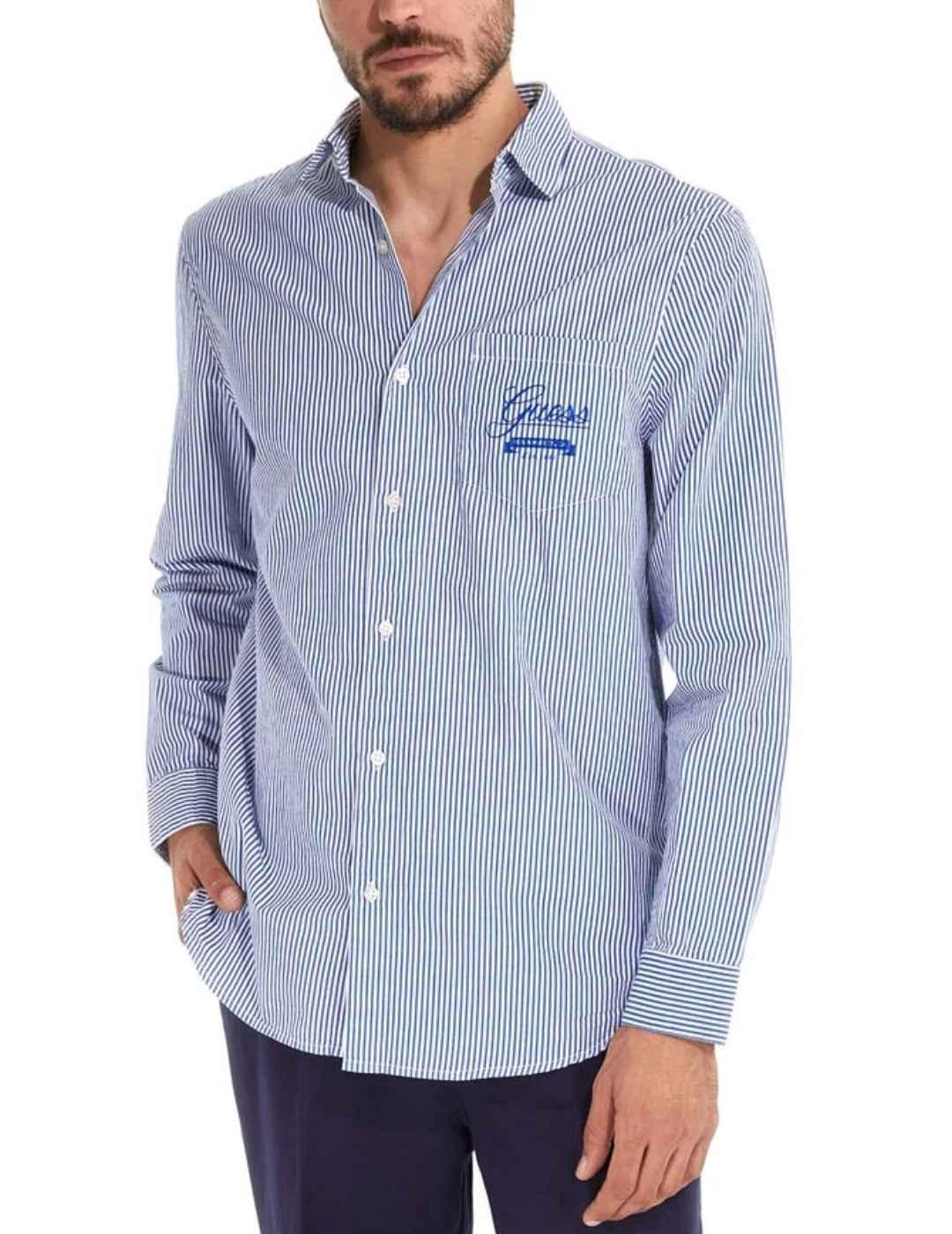 Camisa Guess Collins rayas blanco azul Regular fit de hombre