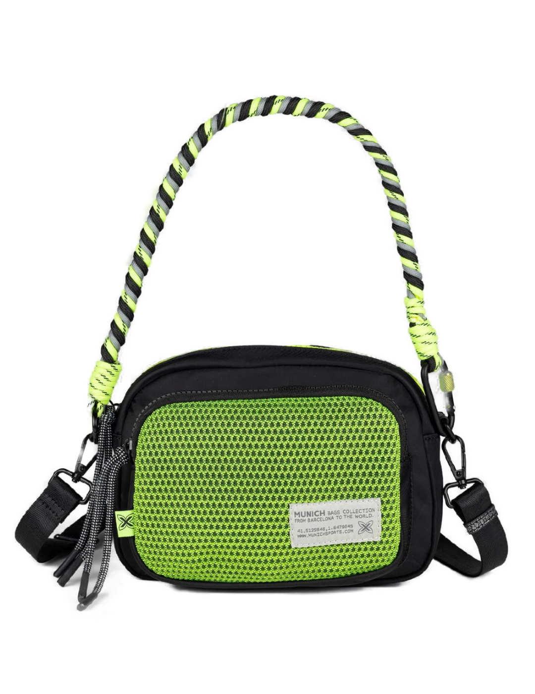 Bolso Munich bandolera negro y verde flúor para mujer