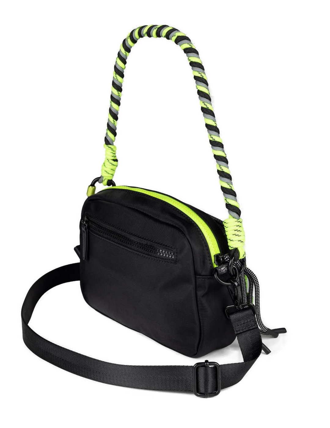 Bolso Munich bandolera negro y verde flúor para mujer