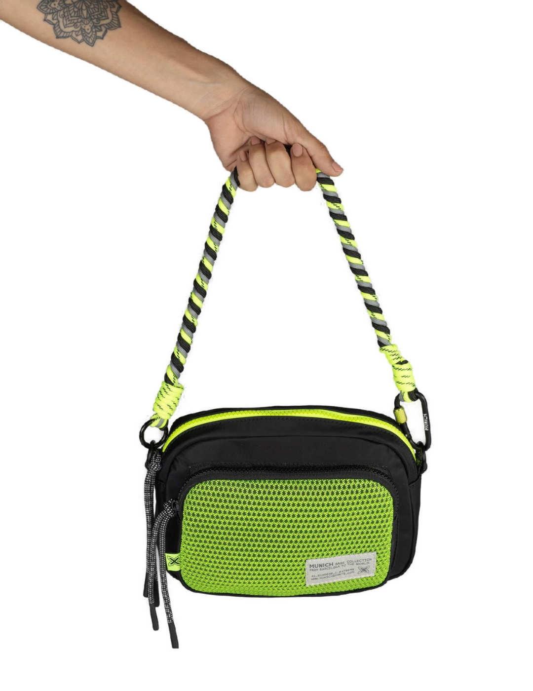 Bolso Munich bandolera negro y verde flúor para mujer