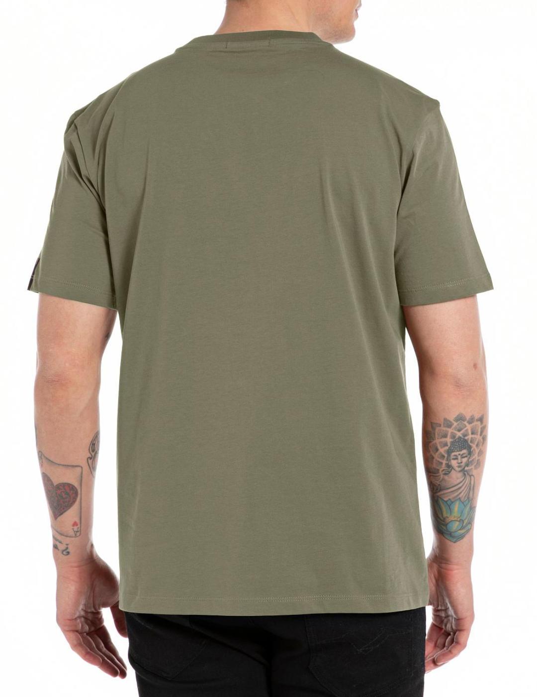 Camiseta Replay verde militar manga corta para hombre