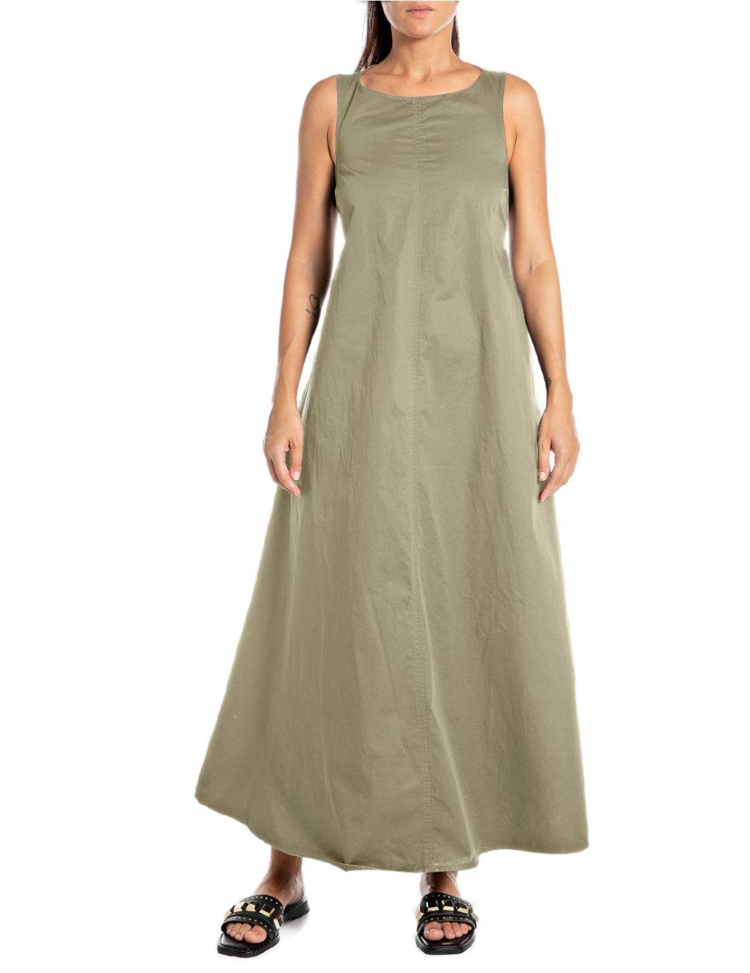 Vestido largo Replay verde militar manga sisa para mujer