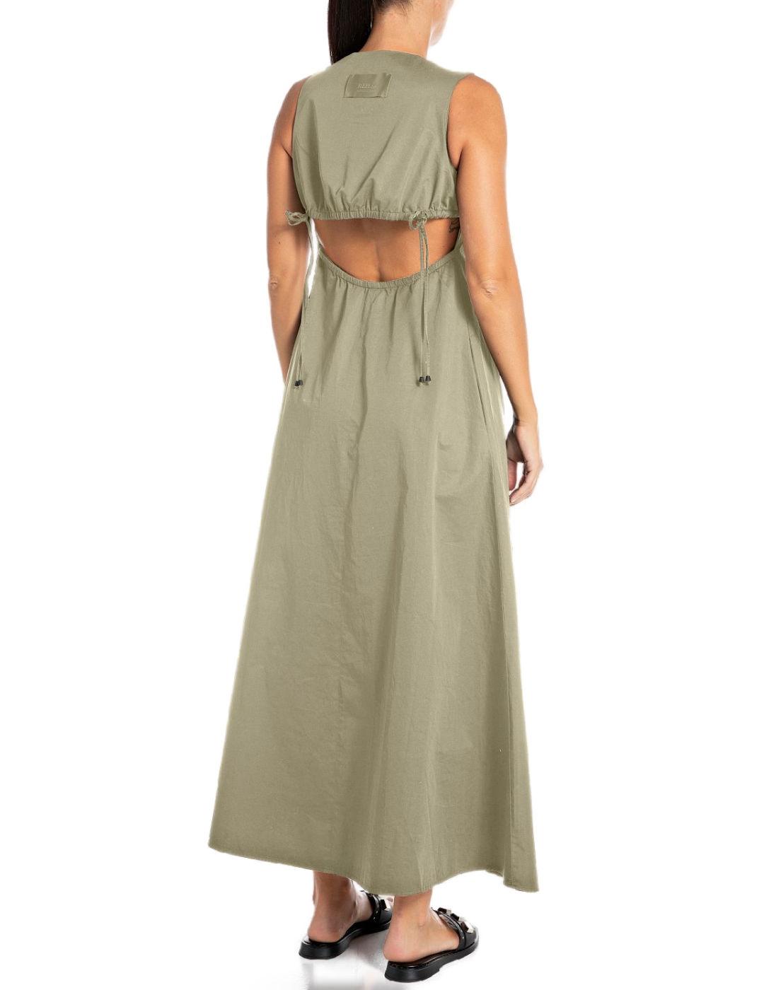 Vestido largo Replay verde militar manga sisa para mujer