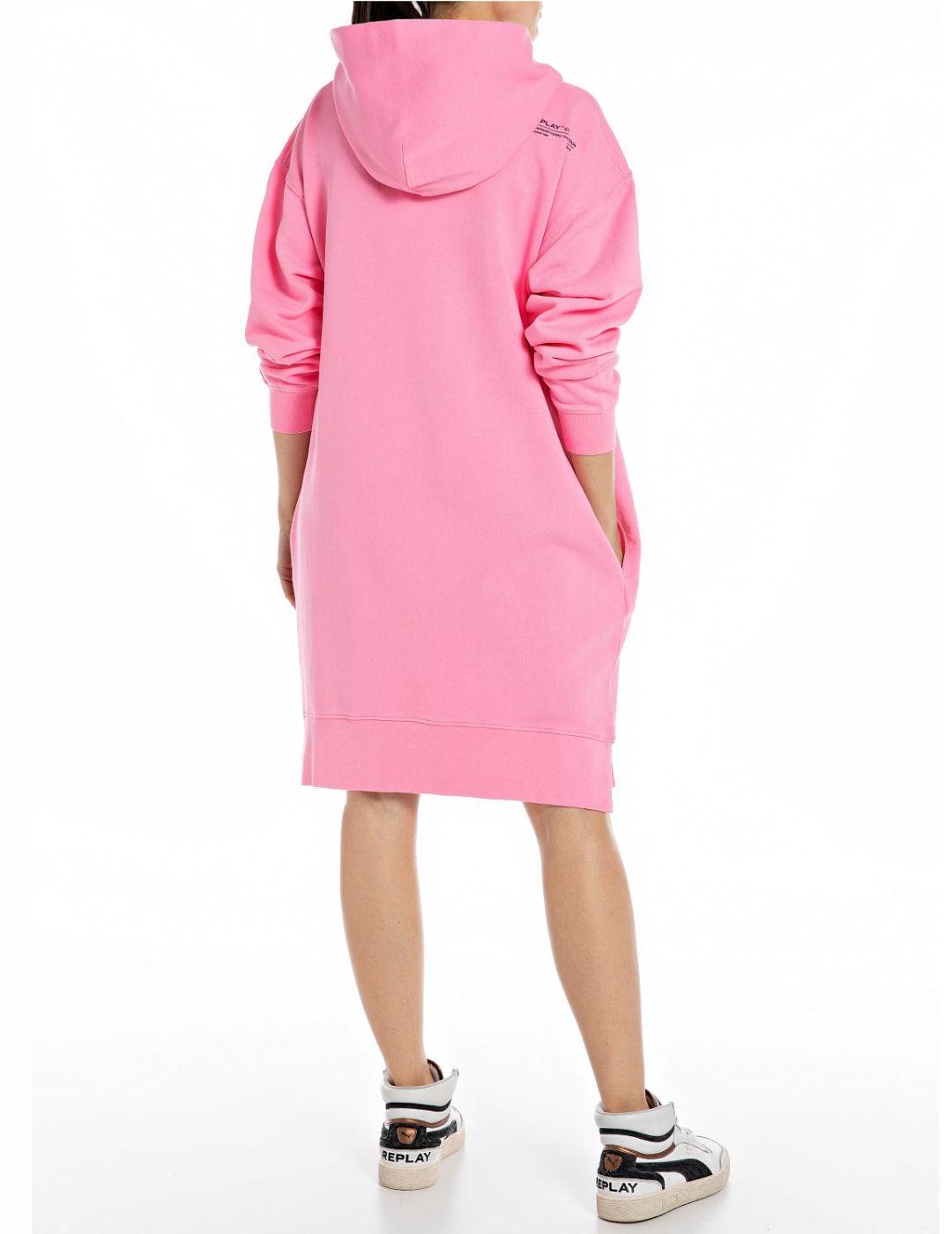 Vestido sudadera Replay rosa con capucha oversize para mujer