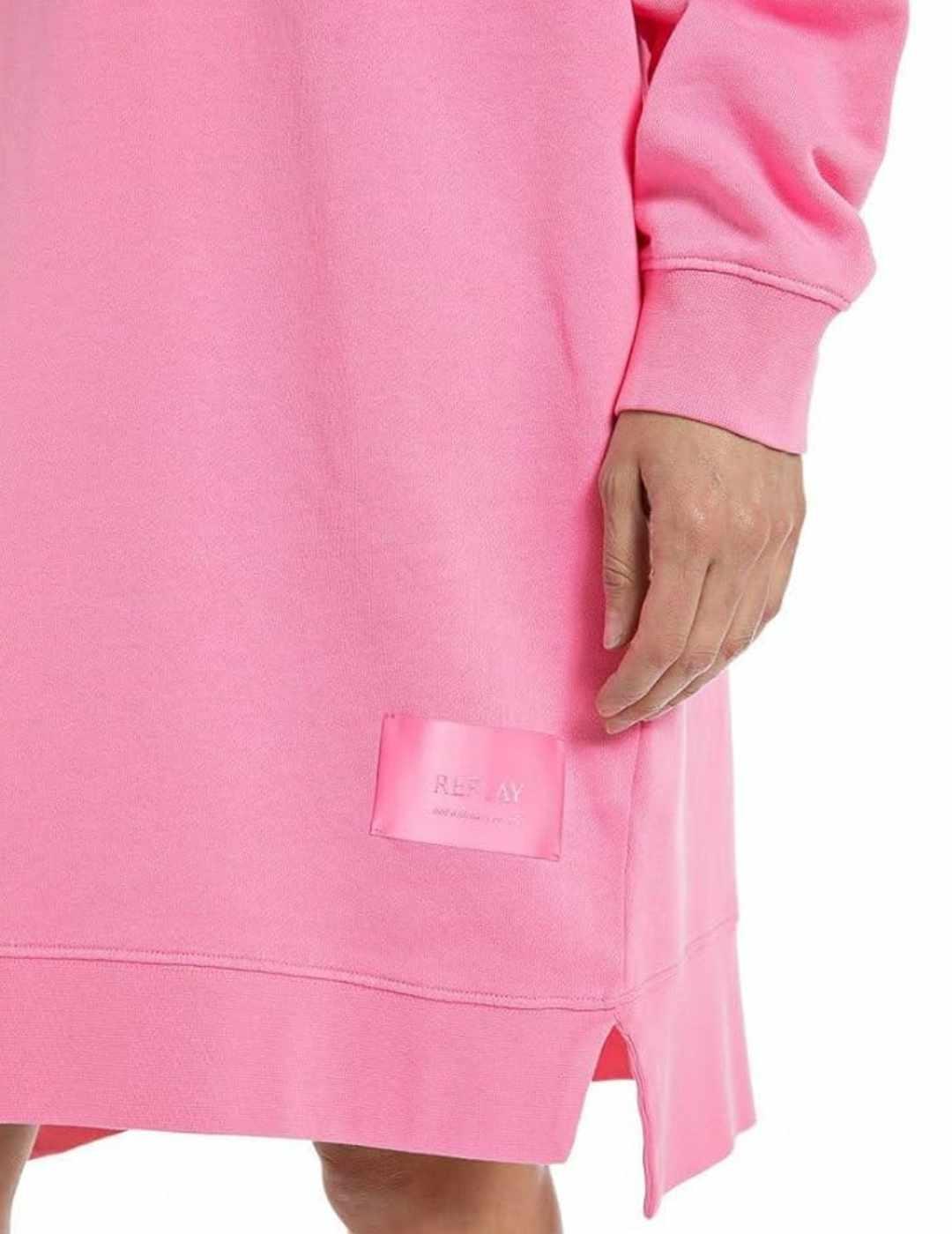 Vestido sudadera Replay rosa con capucha oversize para mujer