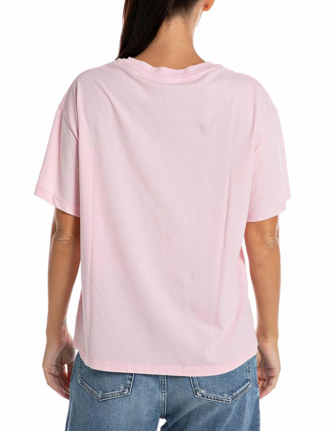 Camiseta Replay rosa corte Regular manga corta para mujer