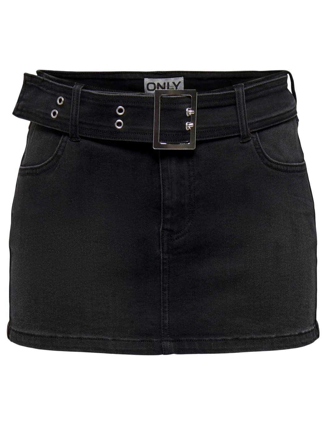 Minifalda Only Nicki denim lavado negro con cinturón mujer