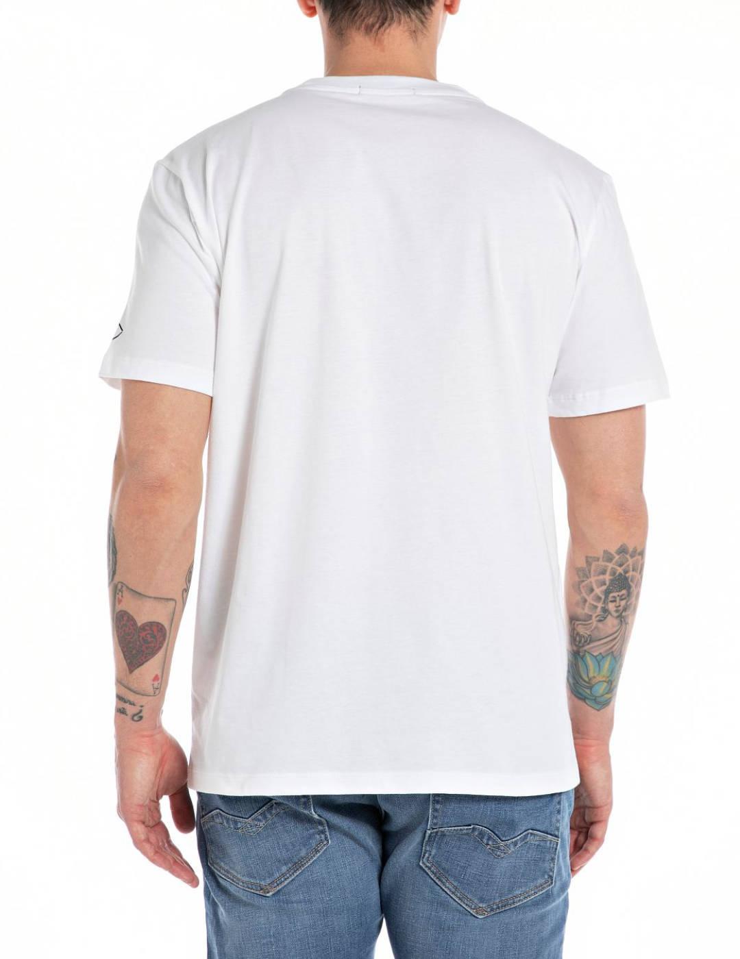 Camiseta Replay blanca básica de manga corta para hombre