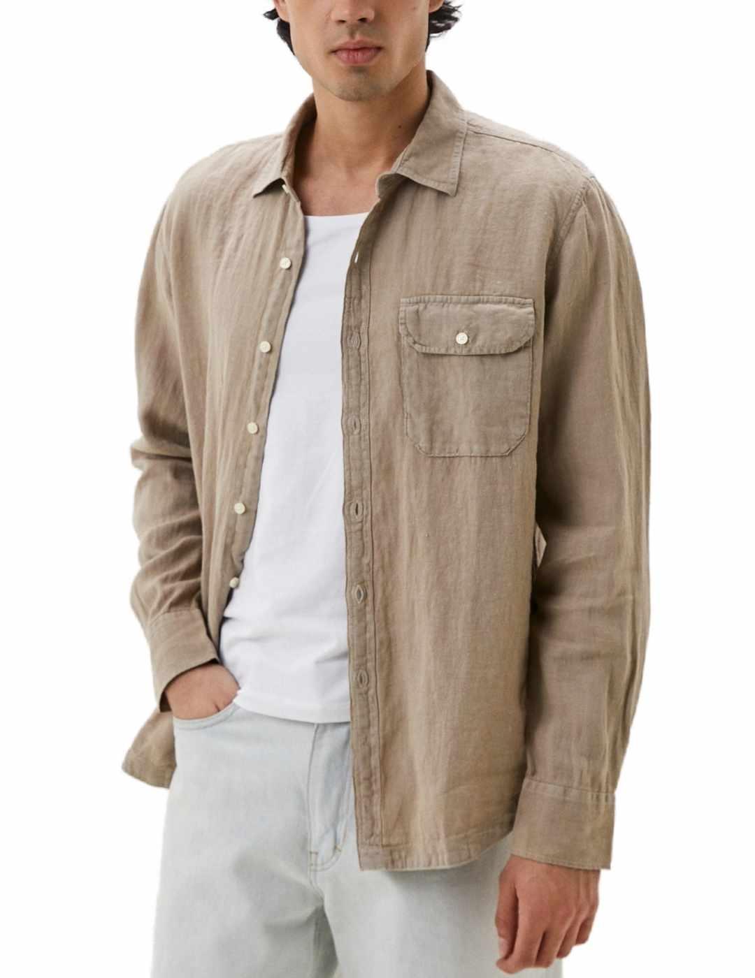 Camisa Replay beige de lino Regular fit para hombre