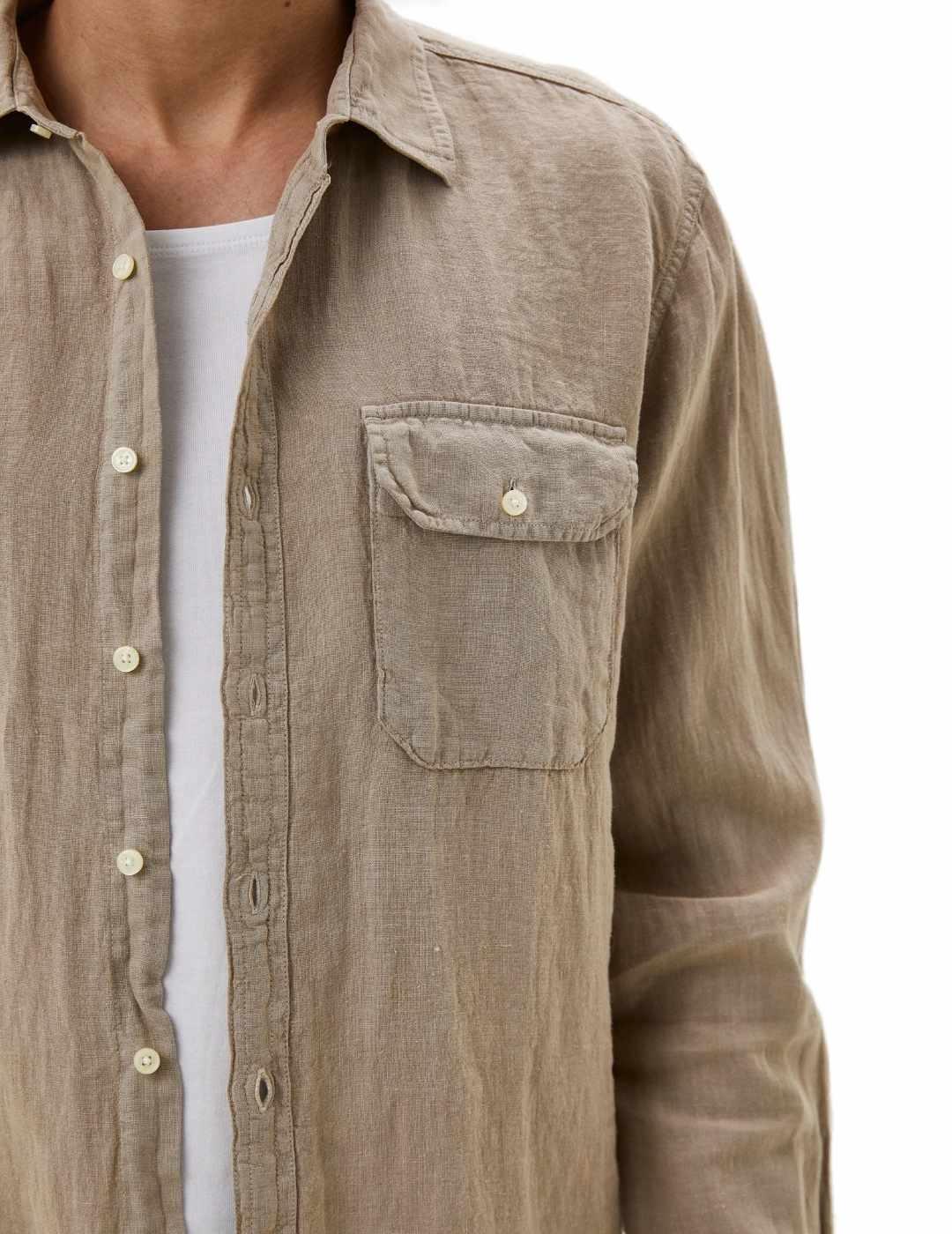 Camisa Replay beige de lino Regular fit para hombre