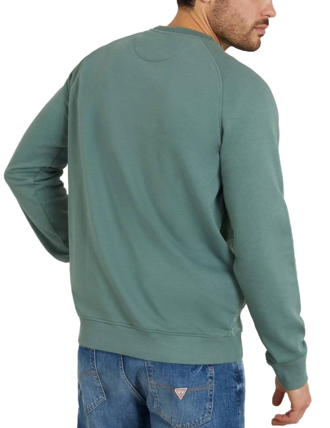 Sudadera Guess Full embro verde dibujo peces para hombre