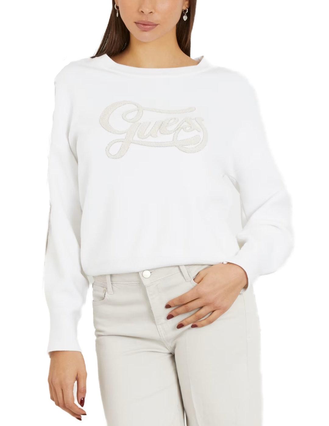 Sudadera Guess Logo blanco sin capucha para mujer